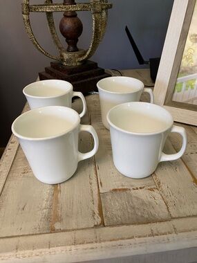 Vintage 4 Pc Corningware Solid White Ceramic Coffee/Tea Cups  USA Made